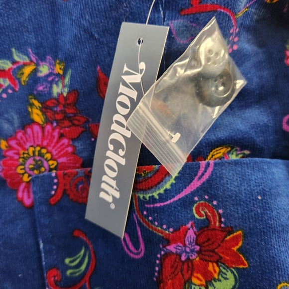 NWT Modcloth Blazer Jacket  Blue Floral Paisley Corduroy Size XL Vibrant 70s - Picture 6 of 9